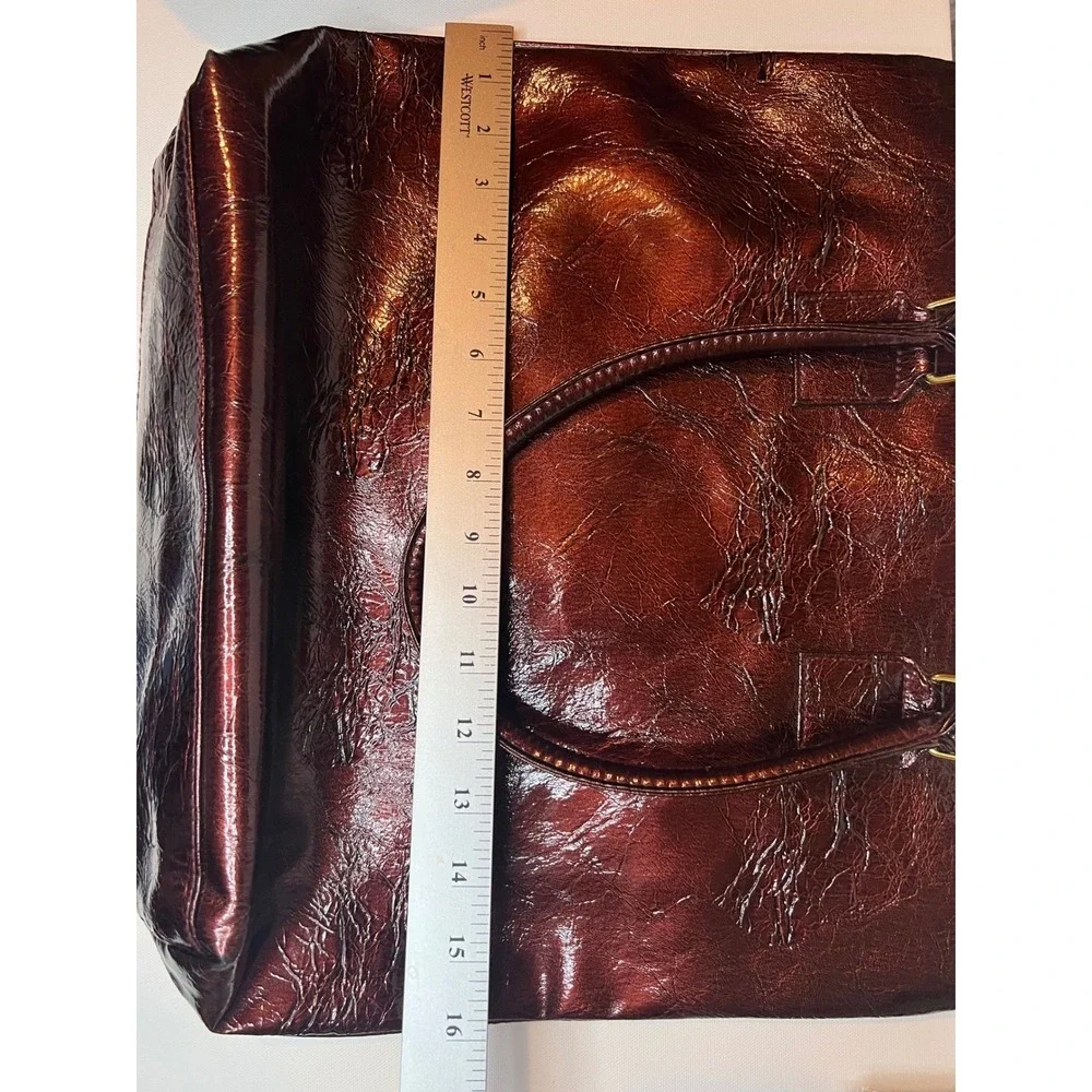 Vintage Estee Lauder Burgundy Patent Leather Tote Bag Crinkled Dark Copper